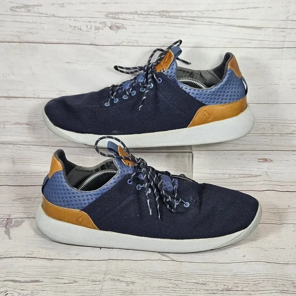 Olukai Nanea Li Men's 13 Navy Blue Tan Casual Athletic Sneakers *No insoles